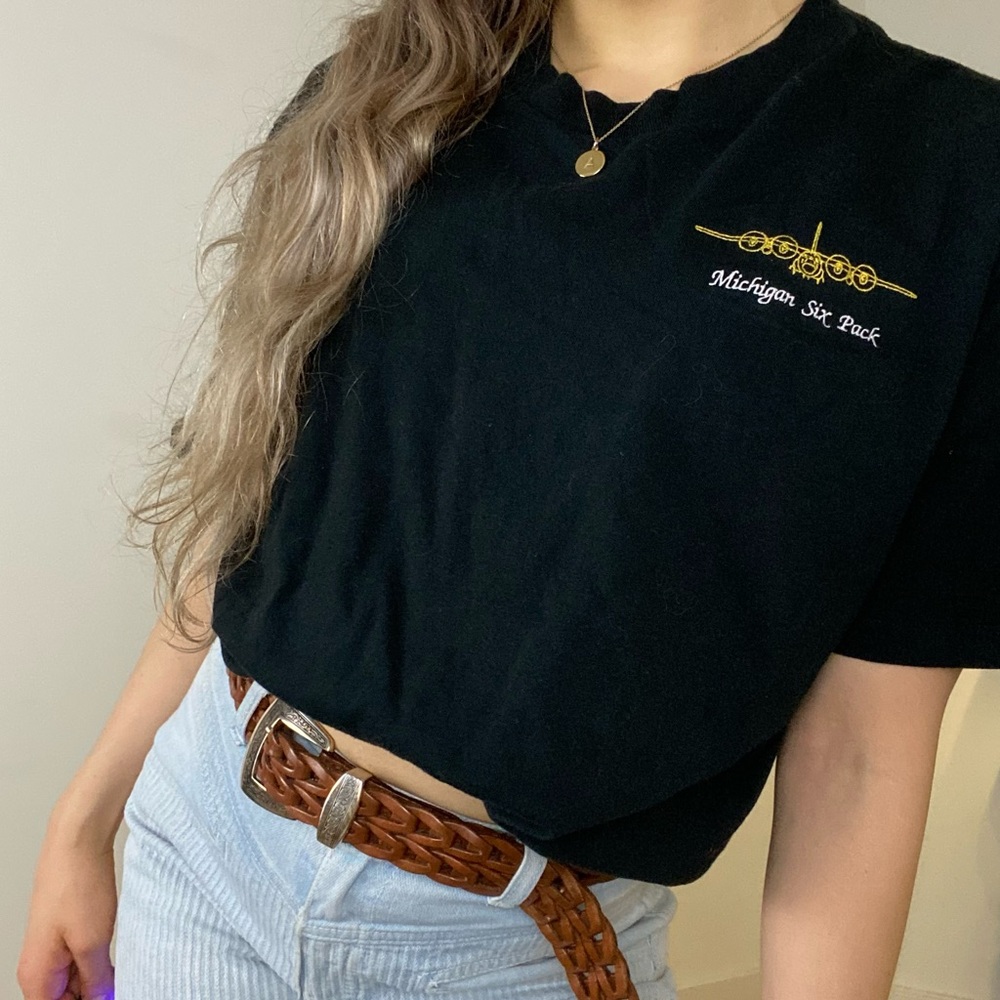 Vintage 80s Michigan 6-Pack Plane Embroidered Tee - Picture 3 of 12